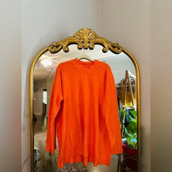 Free people phoebe orange pullover tunic sweater large - Picture 2 of 2